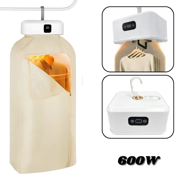 Secadora de ropa 600W: funda con cremallera, gancho y panel de control